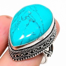 Tibetan Turquoise Gemstone 925 Sterling Silver Ring Size 10 A900