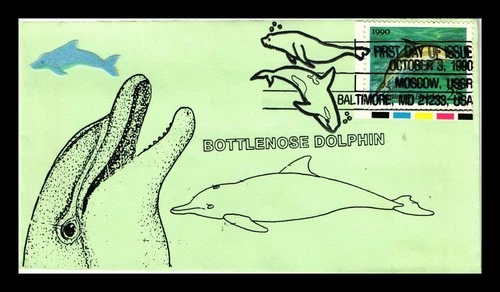 US COVER COMMON DOLPHIN CREATURES OF THE SEA FIRST DAY ISSUE HAND MADE