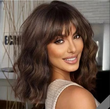Real Human Hair Fashion Women's Hairstyle Medium Natural Brown Wavy Wigs 16 In