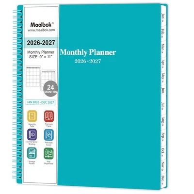 MAAIBOK 2026-2027 Monthly Planner - Monthly Calendar 2026-2027 with Two-Side Pocket,