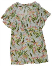 Vintage Damen Etuikleid UK 14 mittelblau geblümt BR06