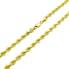10k Yellow Solid Gold 4mm Mens Diamond Cut Rope Chain Necklace Italian Made 24"