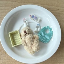 1:12 Dollhouse Baby Misc Items with Teddy Bear, Bib, Basket, Bottles, Powder