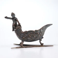 Antique Sterling 19th C Victorian Putto Cherub Open Salt Cellar Dip Boat 3.5"l