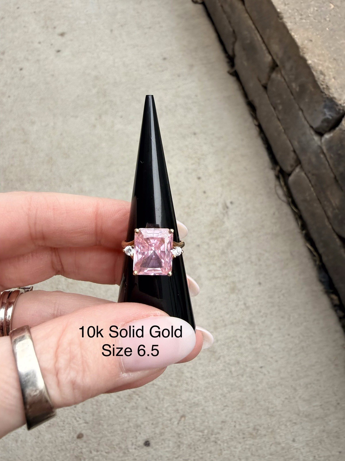 Stunning 10k Solid Gold With Large Sparkling Pink… - image 2