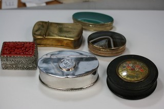 6 x SNUFF BOX ETUI ALL IN GOOD COND. GREEN AGATE CINNABAR BRASS SEE PHOTOS