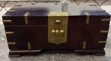 Vintage Asian Burl Wood Brass Mount Chest Chinese Jewelry Box