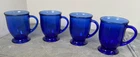 4x Vintage Anchor Hocking Cobalt Blue Glass 5" Footed Pedestal Coffee Mug 16oz