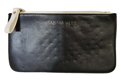 Tabitha webb Cosmetic Clutch bag Black Leather Zip Closure 8.5X5'' - A48- READ
