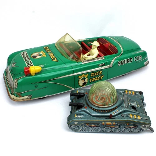 1948-1962 MARX Dick Tracy Squad Car Daiya Looping Space Tank Lot of 2 #X957