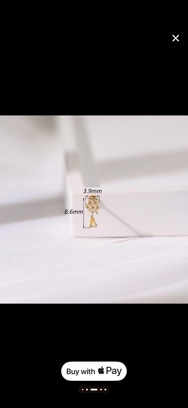 Solid 14k Honey Comb Citrine Threadless Single St… - image 4