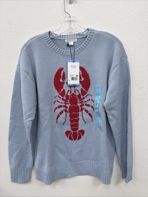 Mighty Fine Women's Light Blue with Lobster Print Knit Sweater NWT