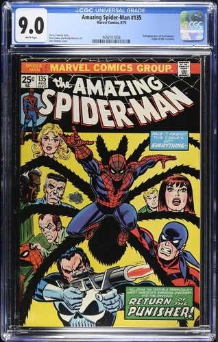 AMAZING SPIDER-MAN #135 CGC 9.0 WP 2nd Appearance of the Punisher Marvel 1974