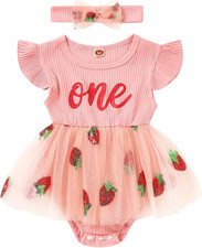 Baby Girl 1St Birthday Outfits Ribbed Tulle Romper Princess Cake Smash Photo Sho