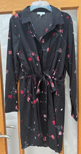 WAREHOUSE COTTON SHIRT DRESS WITH LONG SLEEVES BLACK PINK/RED FLOWERS SIZE12 NEW