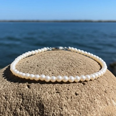 Tiny Freshwater Pearl Adjustable Anklet Natural White Pearl Healing Woman Anklet