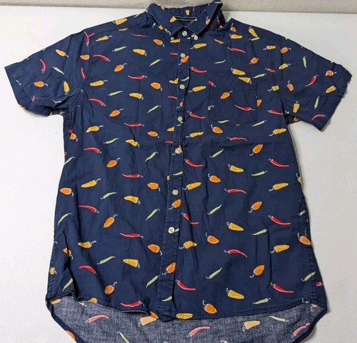 Five Points Slim Fit Shirt Men's M Navy Blue Pepper Pattern Short Sleeve