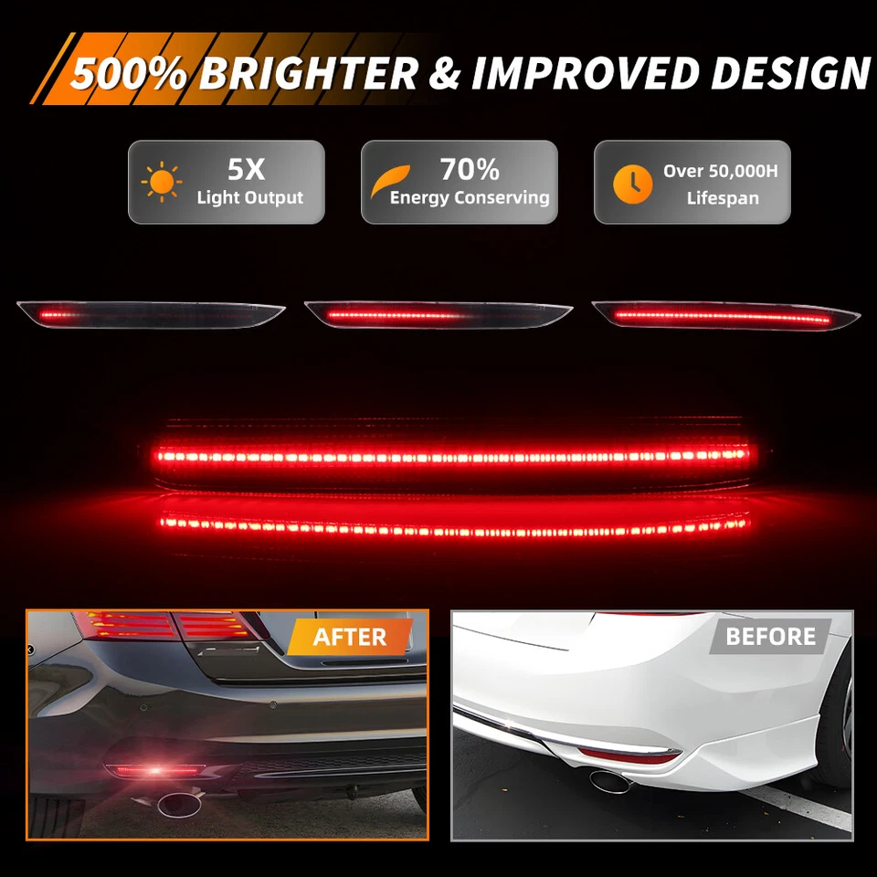 Smoked Rear Bumper Reflector LED Tail Brake Signal Lights For 16-17 Honda Accord - Image 2 of 4