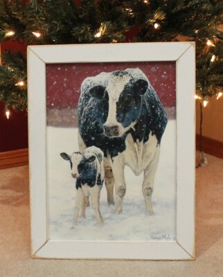 Bonnie Mohr ''First Christmas'' Cow and Calf Framed Print - 13.5'' x 17.5''