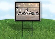 WELCOME WOOD LIGHTS Yard Sign with Stand LAWN SIGN