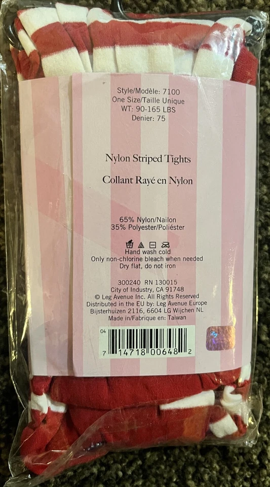 Medias Leg Avenue Nylon Rayas Rojo Blanco Talla Única Halloween Navidad Foto 2 de 4