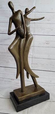 SIGNED ABSTRACT SHALL WE DANCE BRONZE SCULPTURE BY MILO MARBLE BASE ART FIGURINE