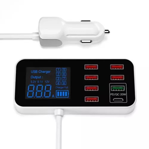 40W 8-port multi USB car charger C-type PD QC3.0 fast charging charger station- - Picture 4 of 9