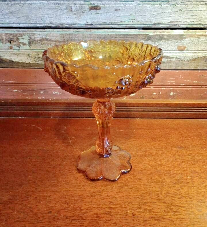 Vintage Fenton Amber Rose Compote Bowl 7.5 Inch