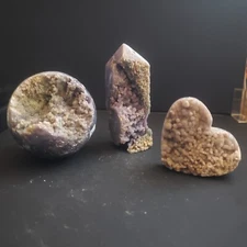 Carved Natural Crystals -Grape Agate- Pick Your Favorite Towers, Spheres, Hearts