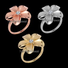 Hawaiian 15mm Plumeria Flower 925 Sterling Silver Ring SIZE 4-10