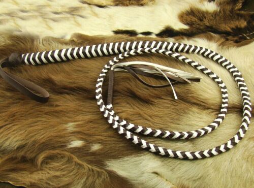HEAVY DUTY BULL WHIP HUNTER BROWN AND WHITE PU LEATHER 4 FOOT LONG BRAND NEW 209 