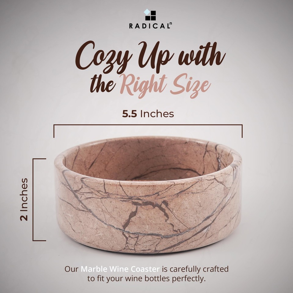 Radicaln Marble Wine Bottle Coaster Marinara 5.5" Inch Handmade Wine