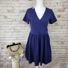NWT ASOS Size 10 Blue Faux Wrap Stretch Jersey Knit V-Neck Short Sleeve Dress