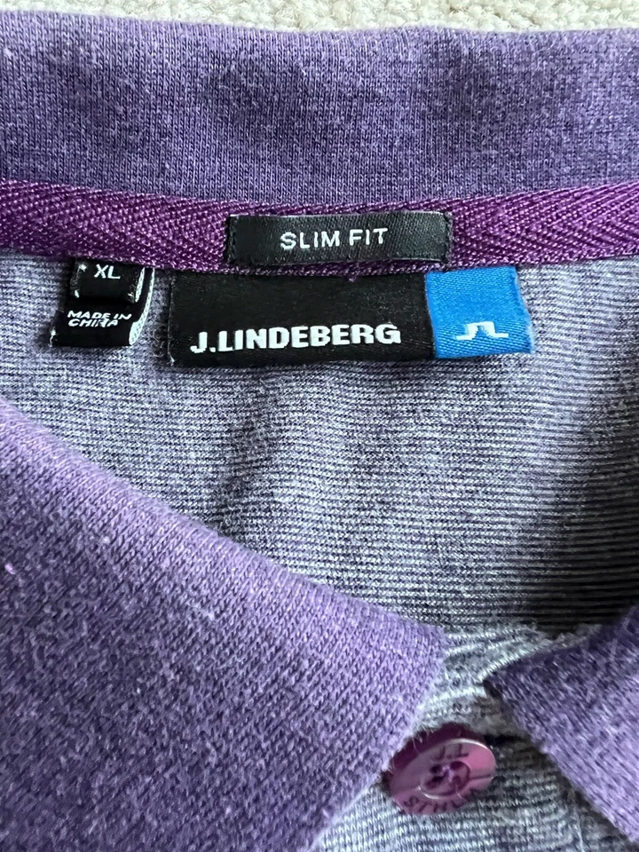 Camisa polo de golf J. Lindeberg púrpura jaspeado para hombre XL manga corta calce ajustado Foto 3 de 4