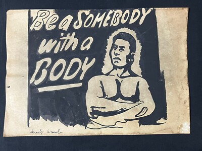 ANDY WARHOL drawing and painting on old paper signed stamped vintage