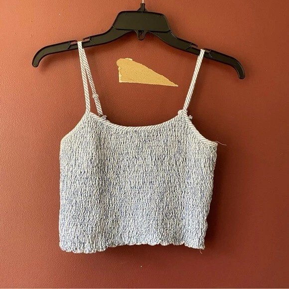 Brandy Melville Women's Blue White Ruched Spaghetti Strap Crop