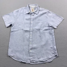 Panama Jack Shirt Men Large Blue Linen Short Sleeve Casual Costal Vacation Beach