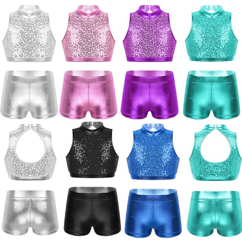 Mädchen Tanzkleid Zweiteiler - Glitzer Crop Top Mit Netzrock