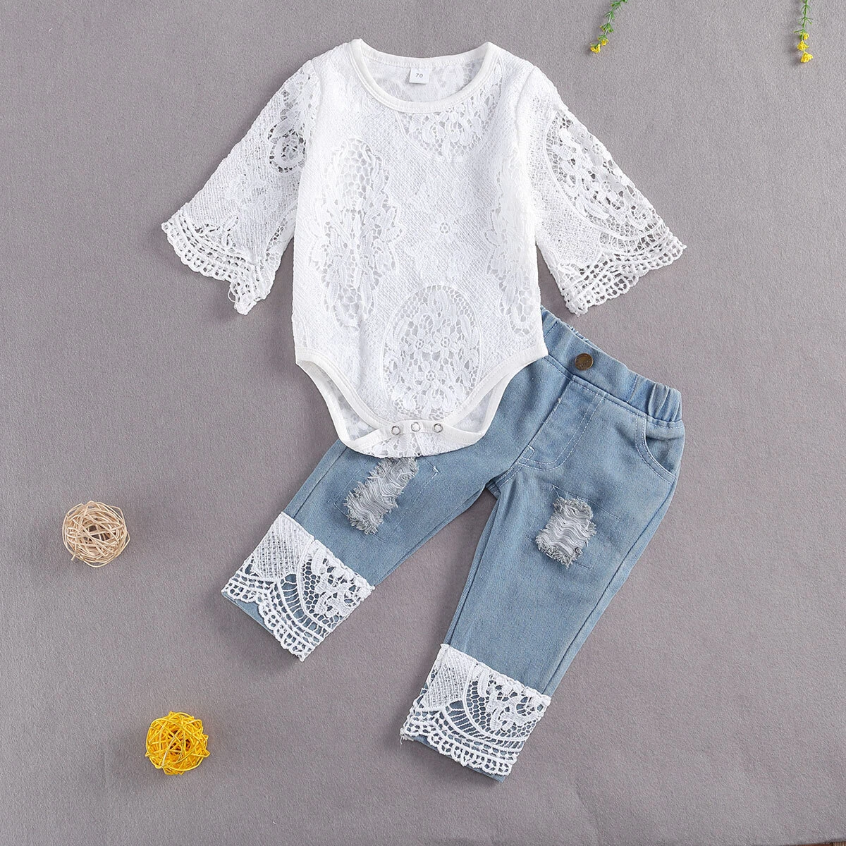 Newborn Baby Girl Ripped Hole Jeans Long Denim Pants Trouser Outfits Clothes  