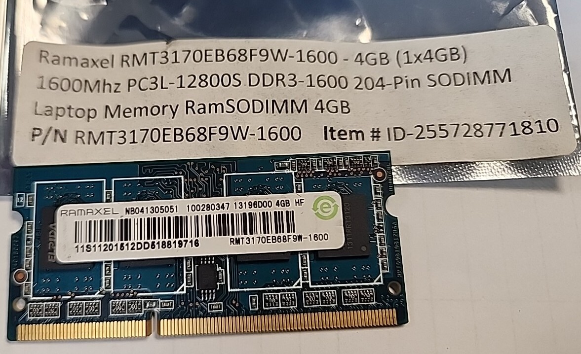 Ramaxel 4GB Laptop Memory Module P/N: RMT3170EB68F9W-1600 for sale