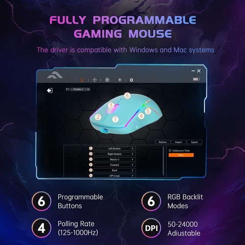 FFJ Wireless Gaming Mouse, 24000 DPI, Tri-Mode 2.4G/USB-C/Bluetooth 5.3 Gamin... - Picture 4 of 9
