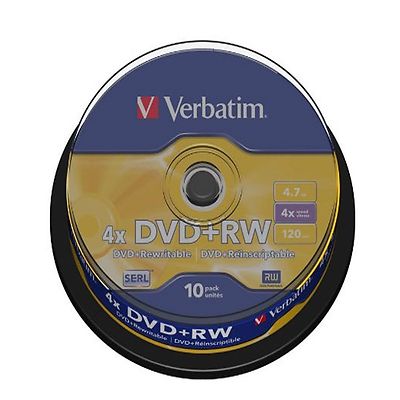 10 VERBATIM DVD+RW DVDRW 4x GESCHWINDIGKEIT 4,7GB WIEDERBESCHREIBBARE LEER DVD DISCS SPINDEL