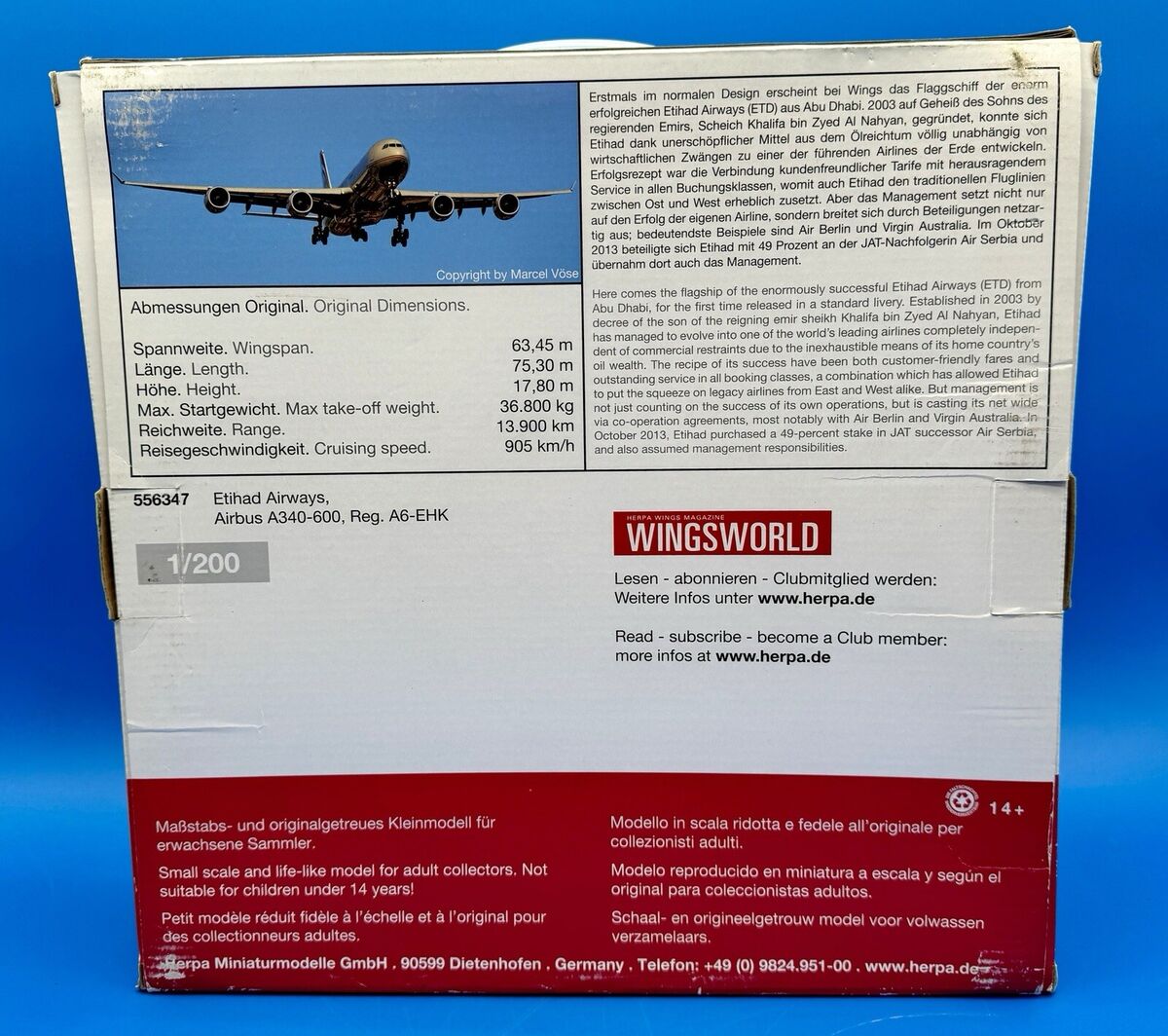 Herpa Etihad Airways Airbus A340-600 A6-EHK. 1:200. Etihad Herpa Etihad Airways Airbus A340-600 A6-EHK. 1:200. Etihad