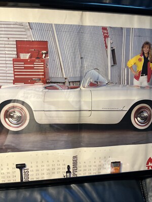Vintage Mac Tools Framed Poster Woman With Corvette 1993 27 inches