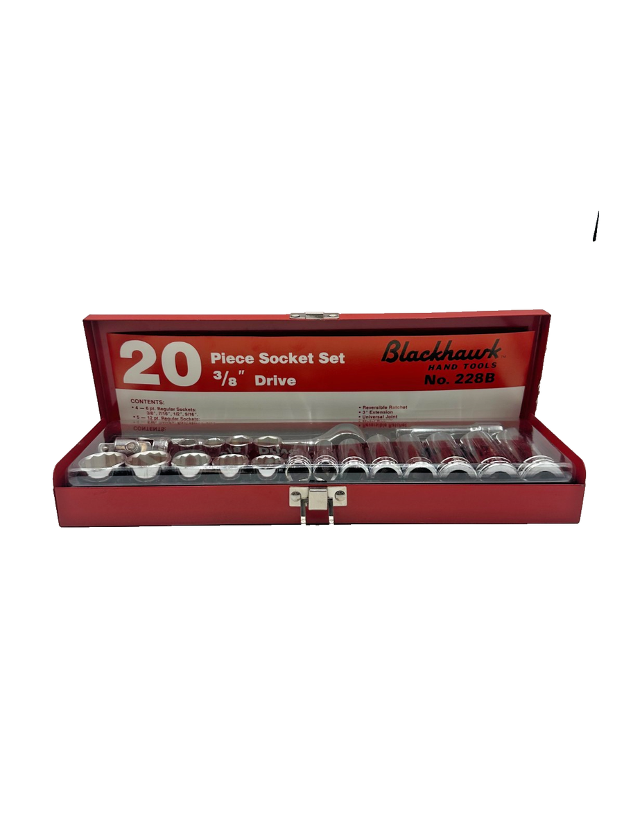 Vintage Brand New 20PC Blackhawk 3/8 Drive SAE Socket Set in Metal
