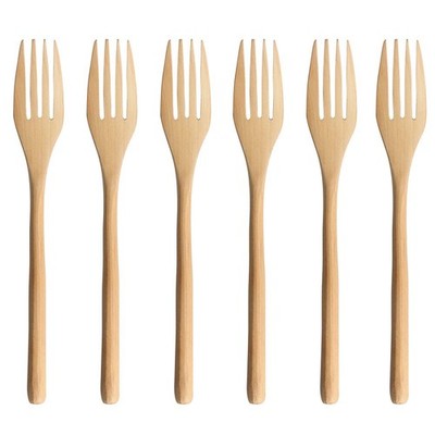 6 Pieces Japanese Wood Salad Dinner Fork for Adult Natural Wooden Utensil
