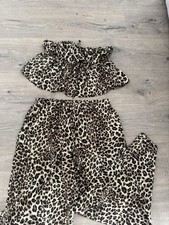 Damen 2-teiliges Set Leopardenmuster Schulter...