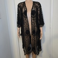 Torrid Lace Open Kimono Cardigan Sleeve Black Floral Sz 3/4 Dark Feminine