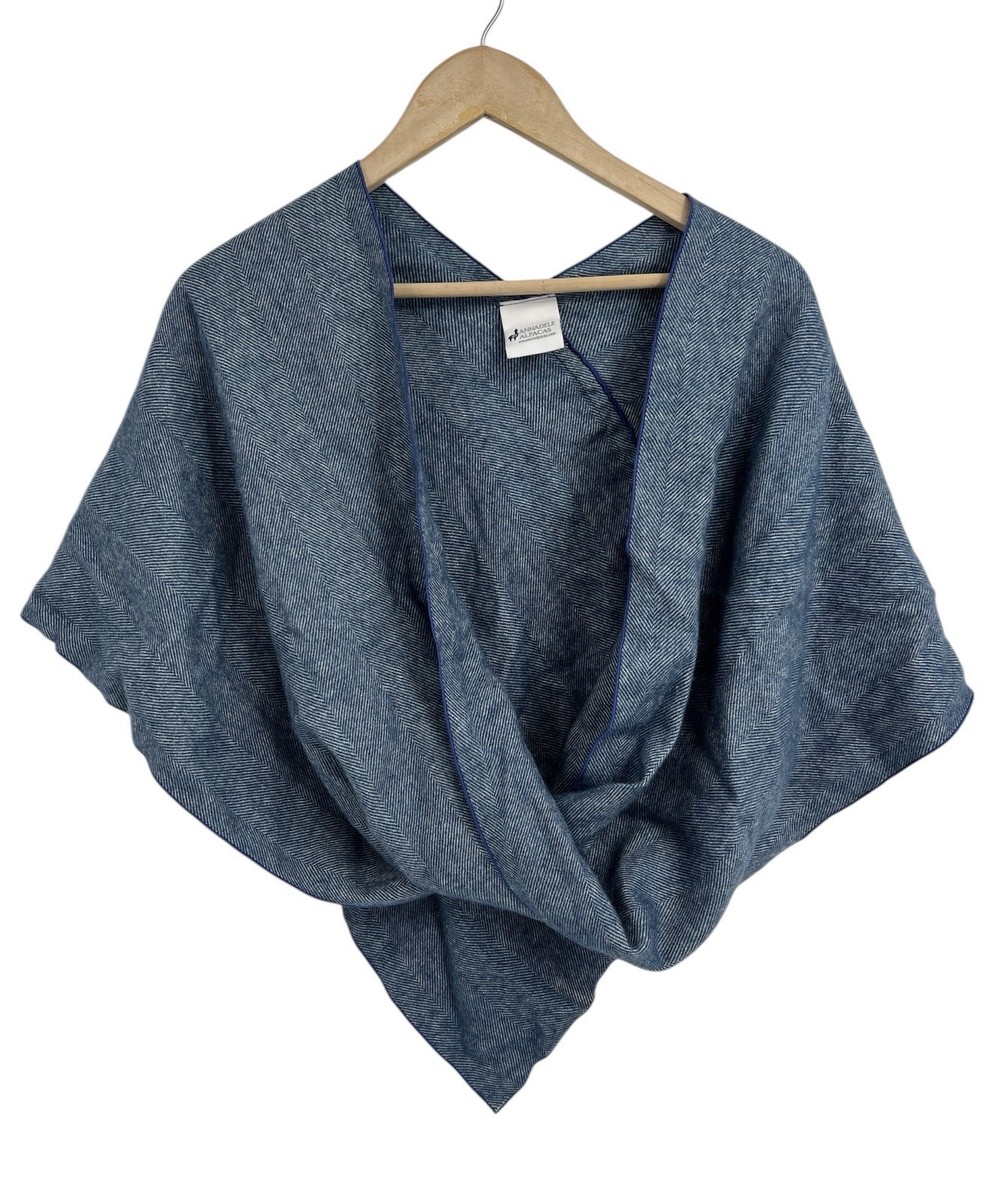 Annadele Alpacas Blue Herringbone Shawl Wrap OS Poncho