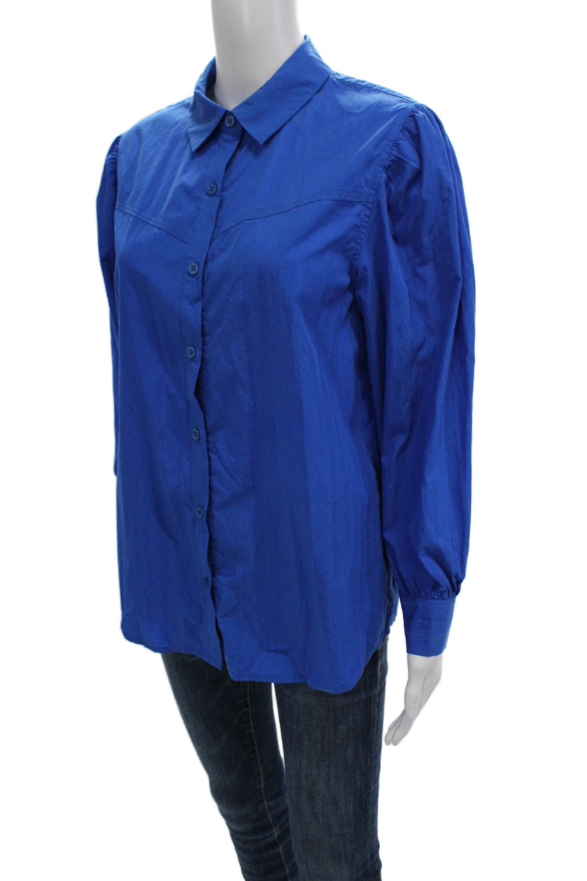 Ba&Sh Women Basic Collared Button-Up Blouse Blue … - image 2
